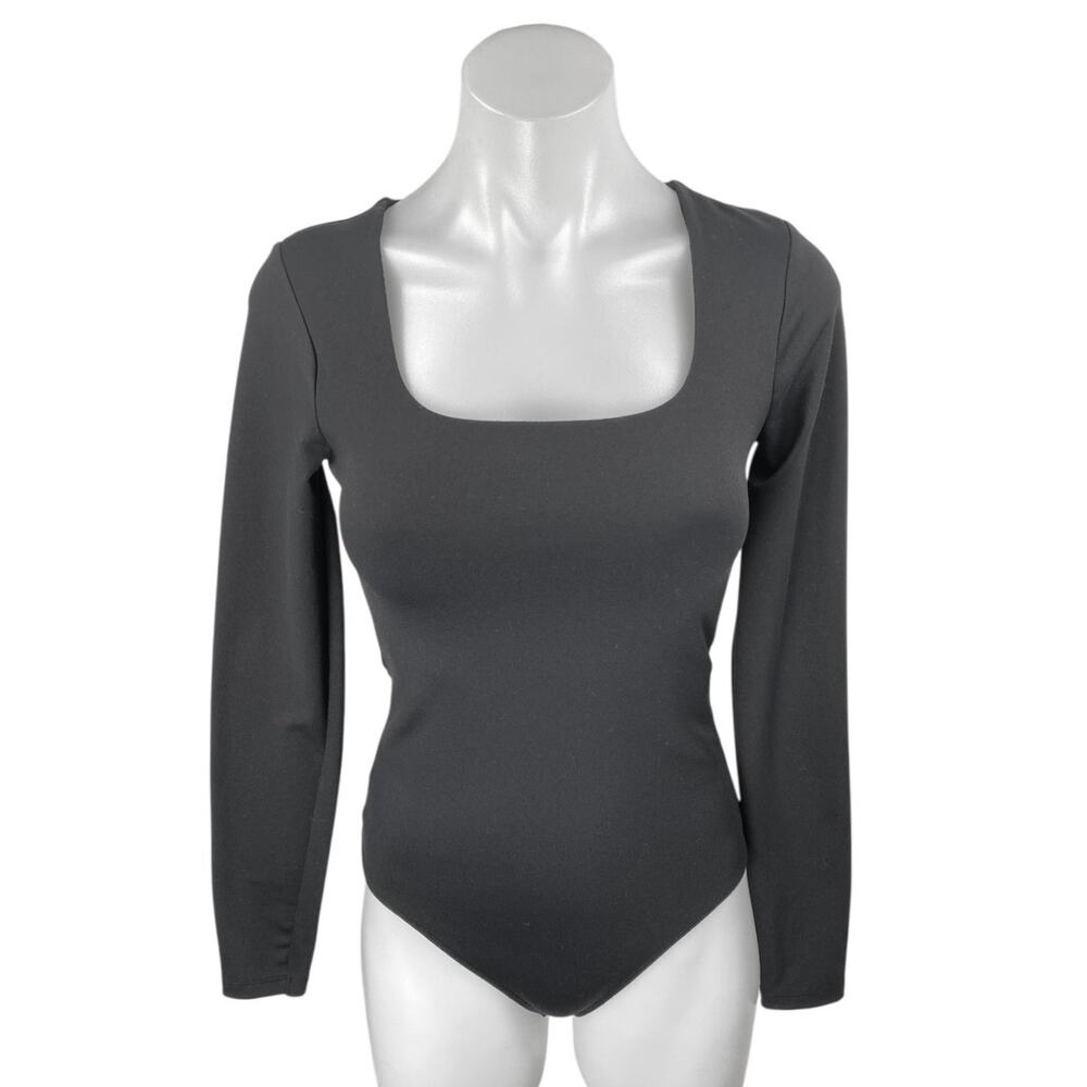 Abercrombie & Fitch Womens Black Square Neck Long Sleeve Bodysuit Shirt Top Sz S